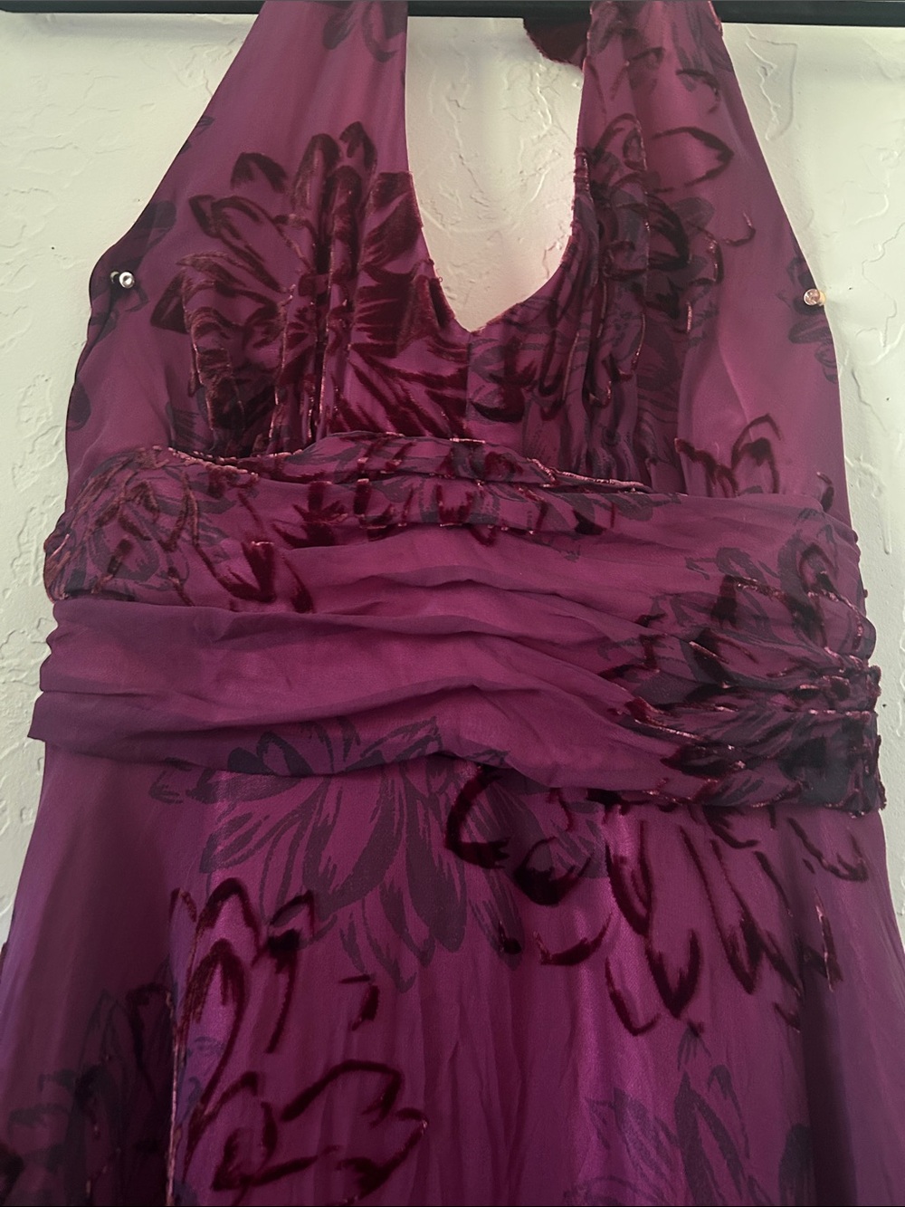 Robbie Bee Halter Dress in Plum with Black Floral Burnout - Picture 3 of 8